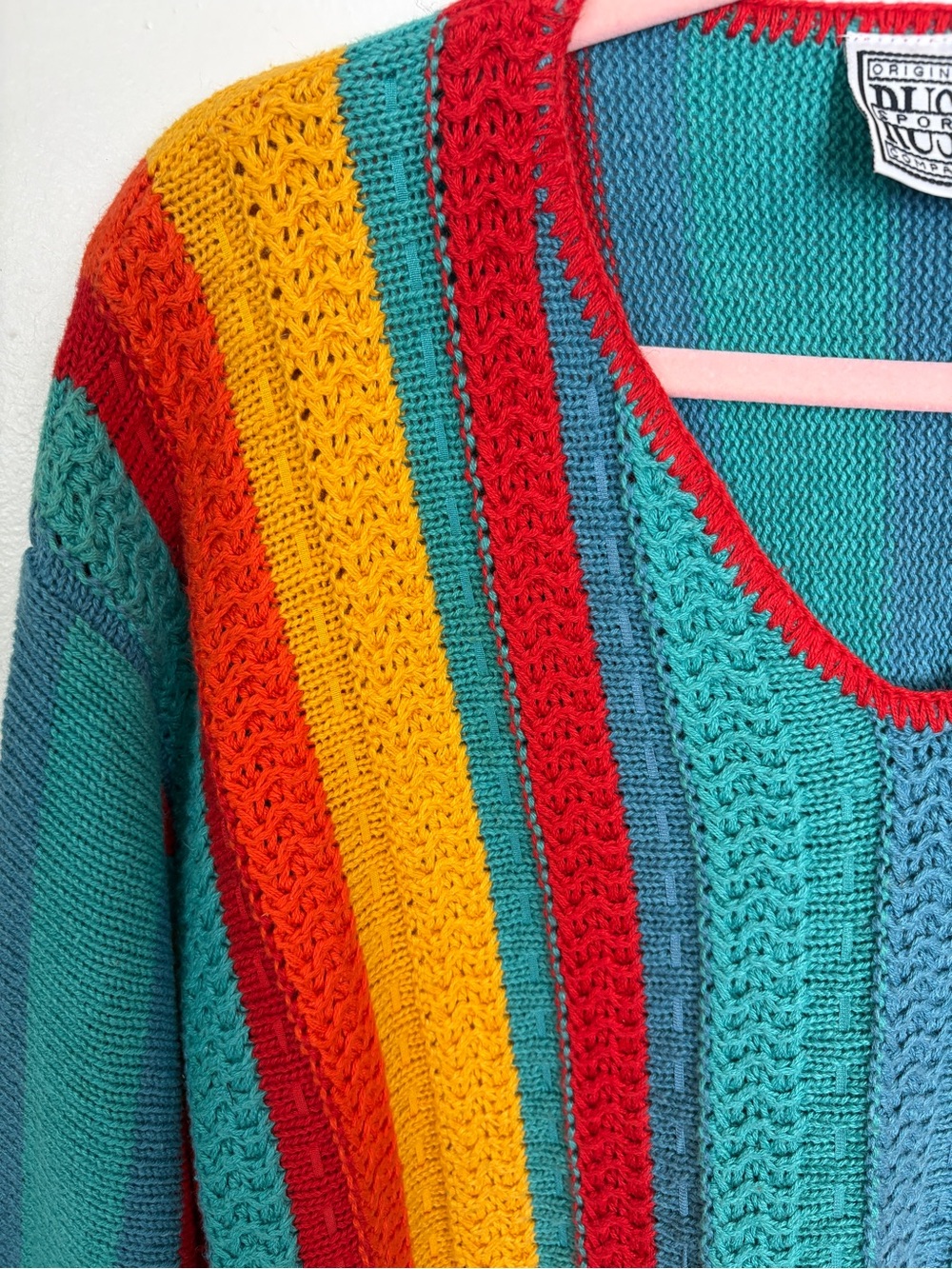 VTG 90s Funky Rainbow Knit Sweater with Retro Vibes - Picture 3 of 8